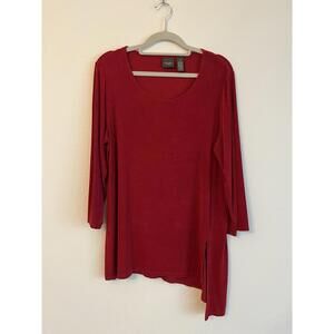Chicos Travelers Size 1 Red Slinky Long Sleeve Tunic Top  EUC